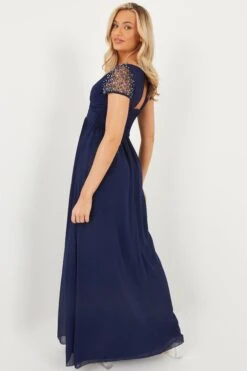 Navy Wrap Embellished Maxi Dress 8 Navy Wrap Embellished Maxi Dress -Women Clothing Sales Store 00100023194 XB