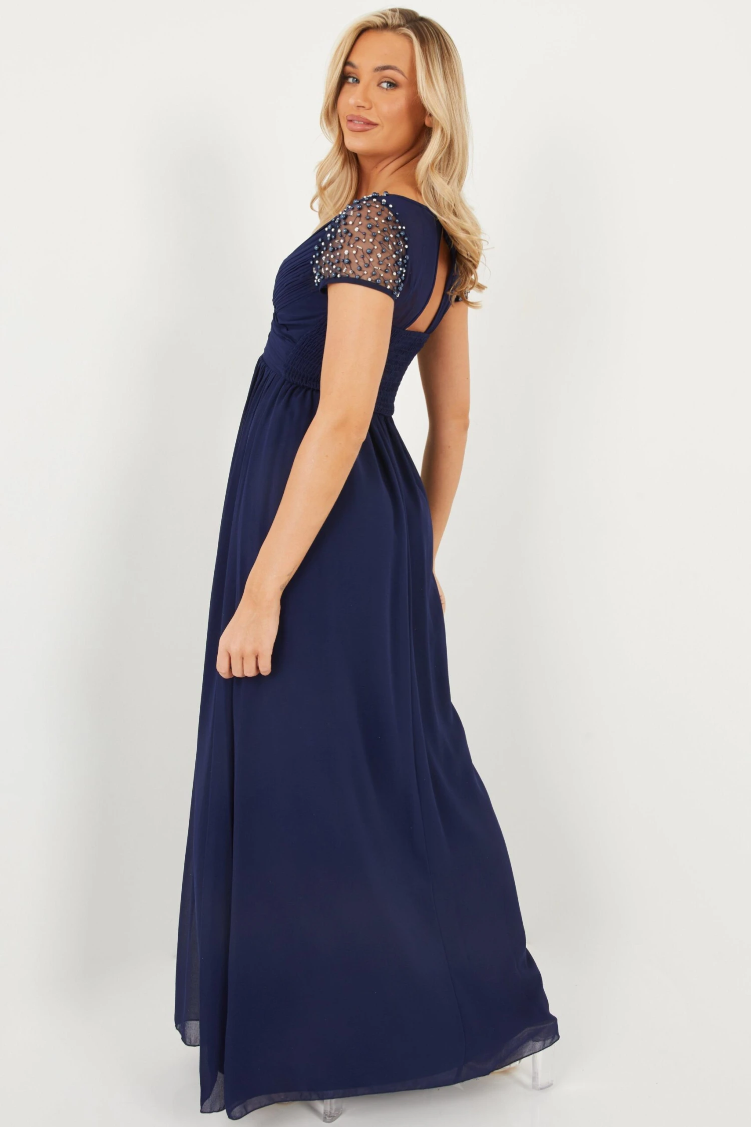 Navy Wrap Embellished Maxi Dress 3 Navy Wrap Embellished Maxi Dress - Image 3