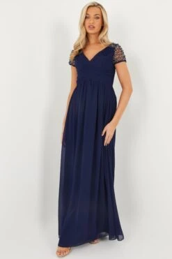 Navy Wrap Embellished Maxi Dress 7 Navy Wrap Embellished Maxi Dress -Women Clothing Sales Store 00100023194 XM