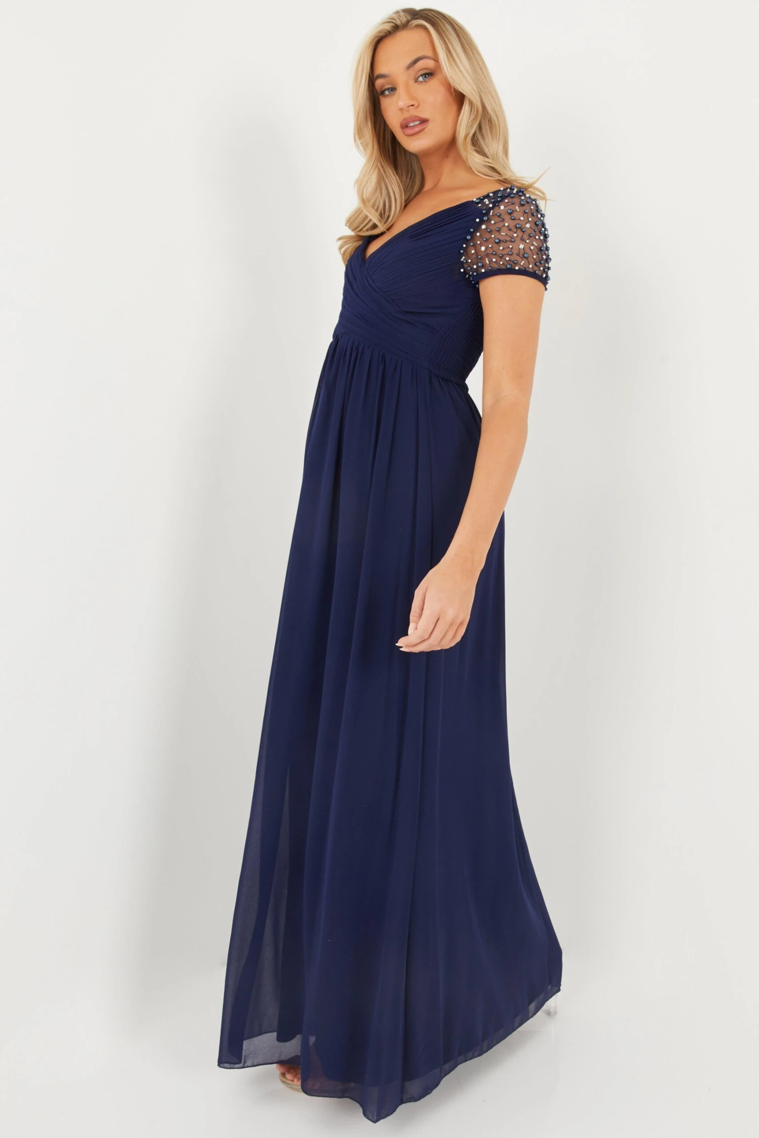 Navy Wrap Embellished Maxi Dress 4 Navy Wrap Embellished Maxi Dress - Image 4