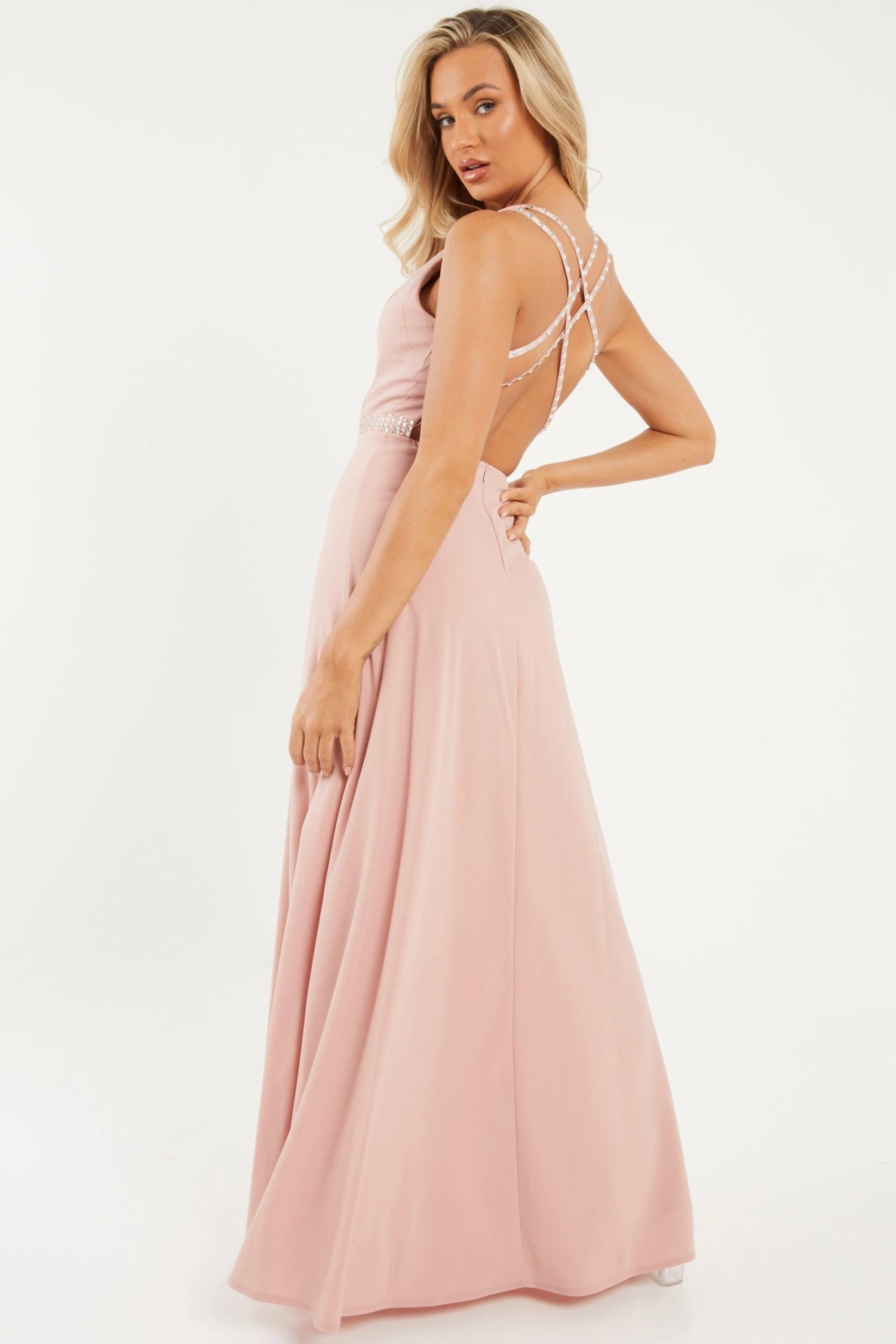 Pink Embellished Cross Back Maxi 3 Pink Embellished Cross Back Maxi - Image 3