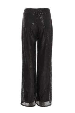 Black Sequin High Waist Palazzo Trousers -Women Clothing Sales Store 00100024443 ZB
