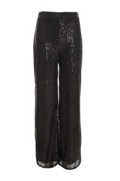 Black Sequin High Waist Palazzo Trousers