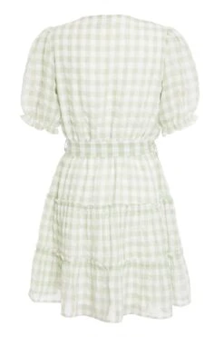 Sage Gingham Wrap Skater Dress -Women Clothing Sales Store 00100029429 ZB