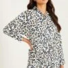Blue Leopard Print Shirt Dress -Women Clothing Sales Store 00100030997 XM