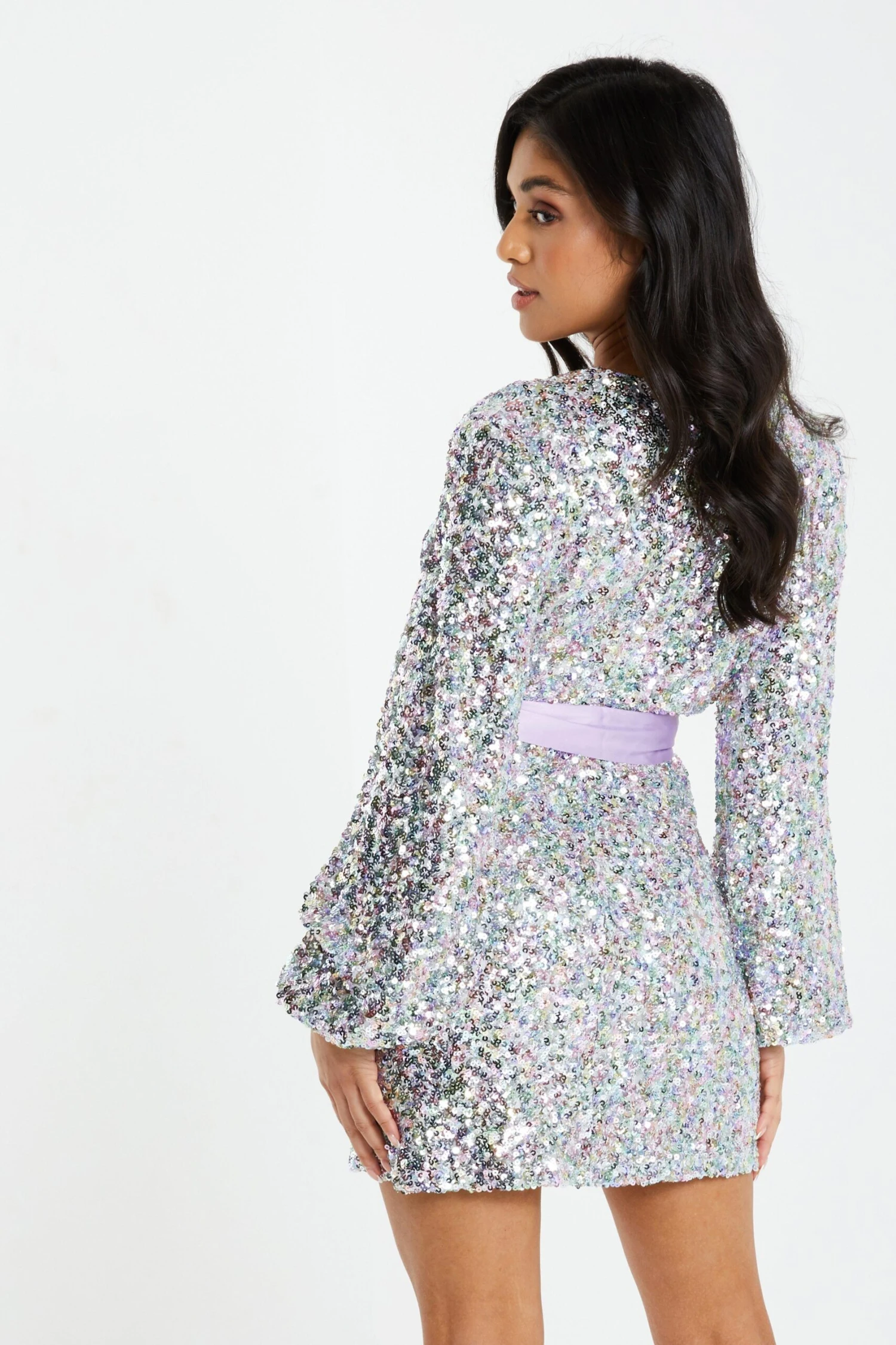 Petite Multicoloured Sequin Wrap Dress 3 Petite Multicoloured Sequin Wrap Dress - Image 3