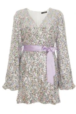 Petite Multicoloured Sequin Wrap Dress
