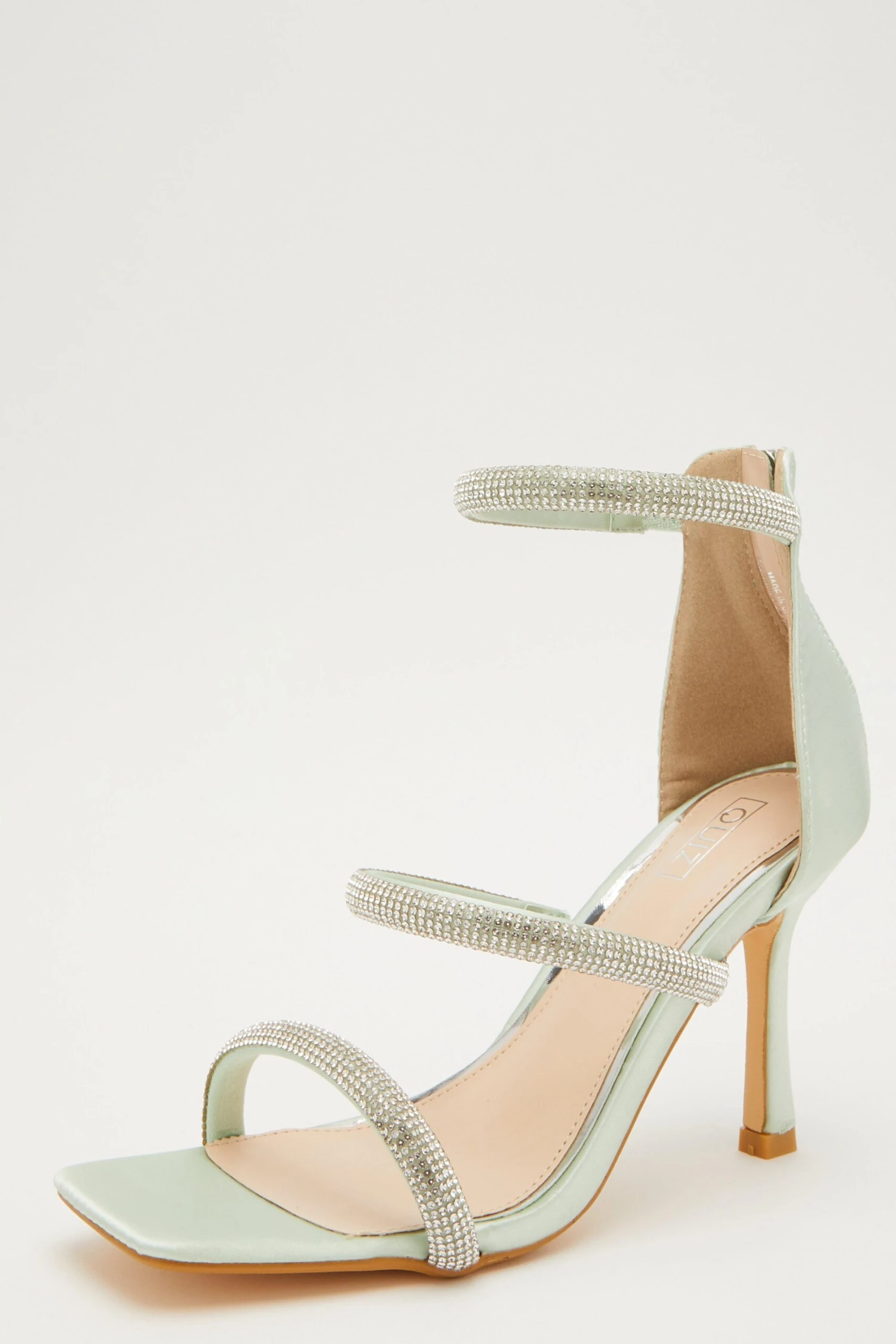 Sage Satin Embellished Heeled Sandals 3 Sage Satin Embellished Heeled Sandals - Image 3
