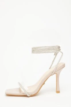 Silver Diamante Lace Up Heeled Sandals