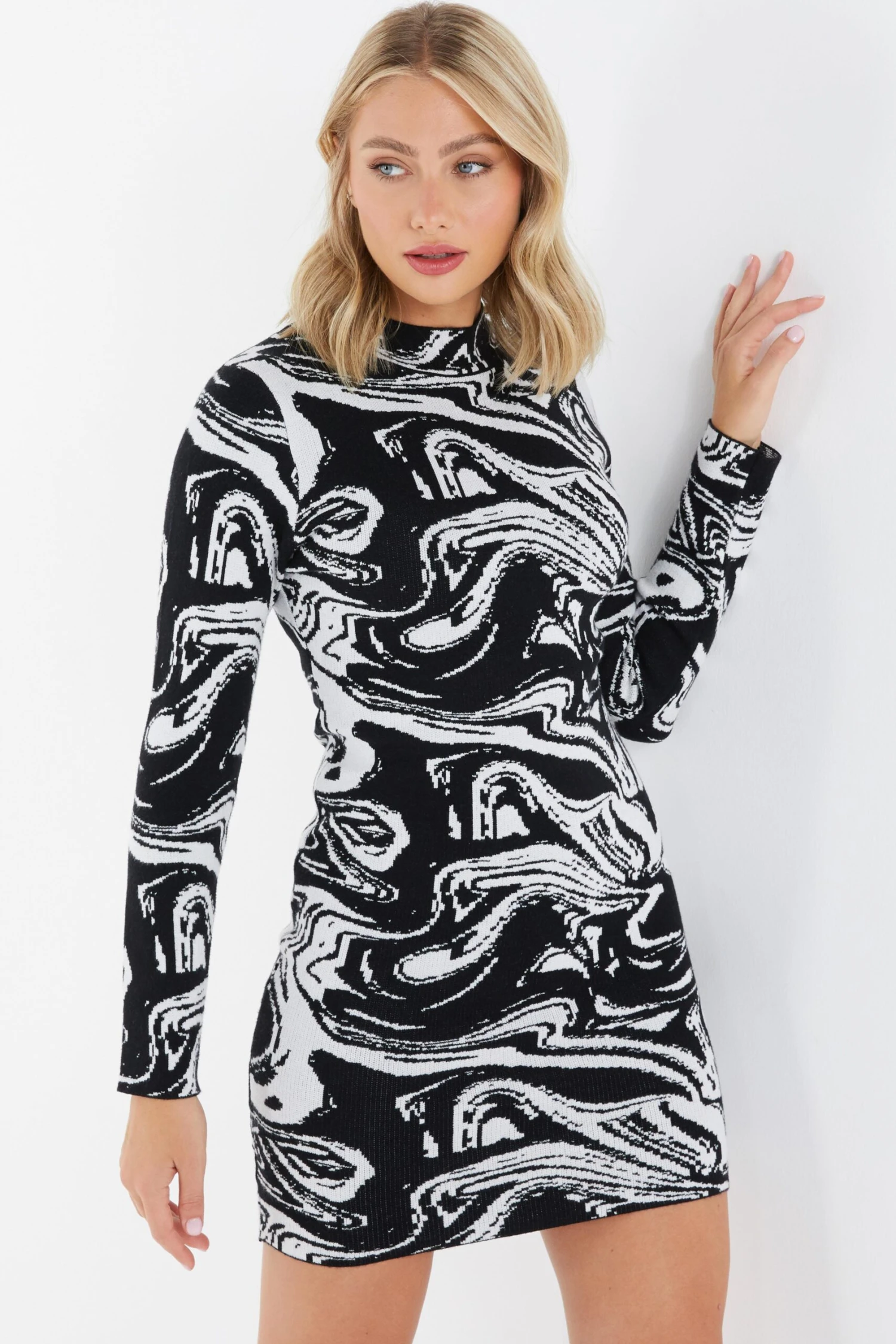 Black Marble Print Mini Jumper Dress 2 Black Marble Print Mini Jumper Dress - Image 2