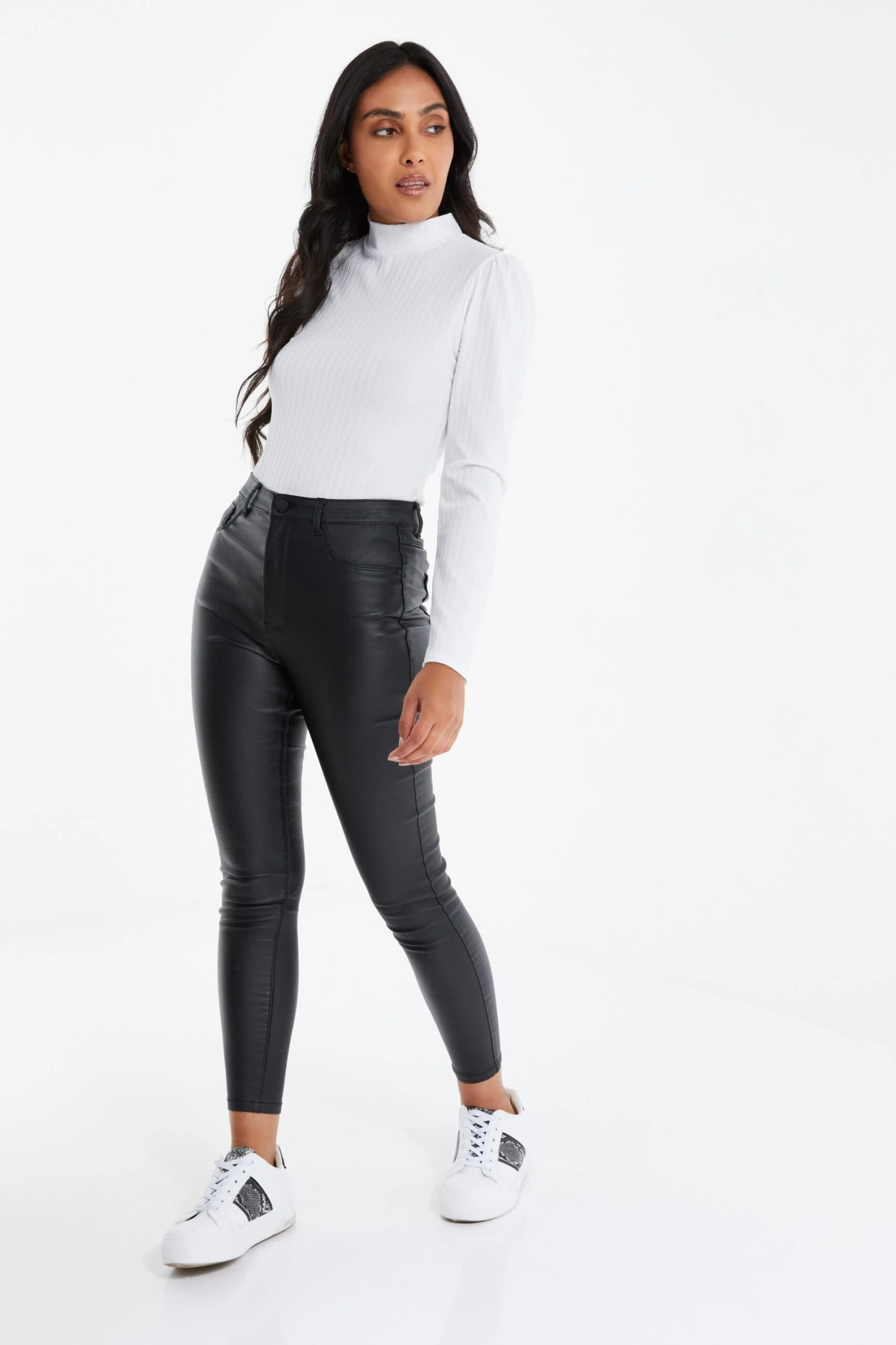 Petite Black Faux Leather Skinny Jeans 4 Petite Black Faux Leather Skinny Jeans - Image 4