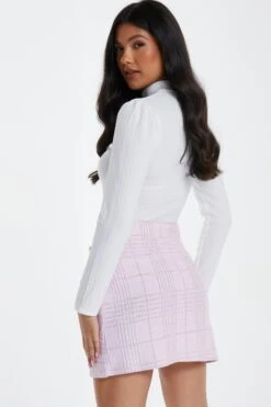 Pink Check Boucle Mini Skirt -Women Clothing Sales Store 00100034847 XB