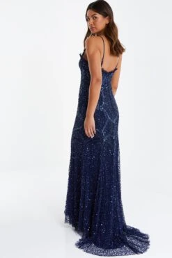 Navy Sequin Maxi Dress -Women Clothing Sales Store 00100034938 XB