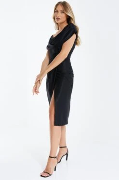 Black Ruched Midi Dress -Women Clothing Sales Store 00100034952 XS