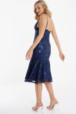Navy Sequin Lace Midi Dress -Women Clothing Sales Store 00100034965 XB