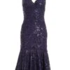 Navy Sequin Lace Midi Dress -Women Clothing Sales Store 00100034965 ZM