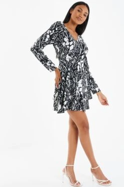 Black Animal Print Mini Dress -Women Clothing Sales Store 00100035021 XS