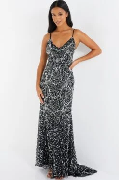 Petite Black Sequin Maxi Dress 7 Petite Black Sequin Maxi Dress -Women Clothing Sales Store 00100035040 XM