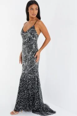 Petite Black Sequin Maxi Dress 9 Petite Black Sequin Maxi Dress -Women Clothing Sales Store 00100035040 XS