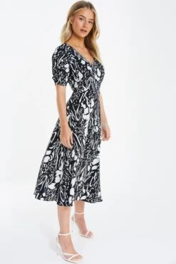 Petite Black Animal Print Midi Dress -Women Clothing Sales Store 00100035125 XS