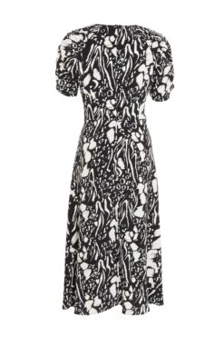Petite Black Animal Print Midi Dress -Women Clothing Sales Store 00100035125 ZB