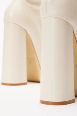 White Faux Leather Platform Heeled Boots -Women Clothing Sales Store 00100035135 ZB