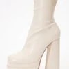 White Faux Leather Platform Heeled Boots -Women Clothing Sales Store 00100035135 ZM