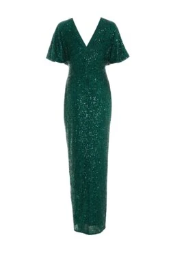 Green Sequin Batwing Maxi Dress -Women Clothing Sales Store 00100035142 ZB