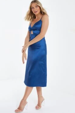 Navy Satin Cut Out Midi Dress 9 Navy Satin Cut Out Midi Dress -Women Clothing Sales Store 00100035219 XS