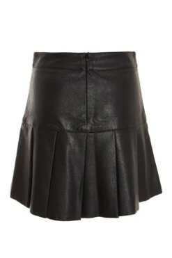 Black Faux Leather Pleated Mini Skirt -Women Clothing Sales Store 00100035283 ZB