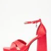 Red Satin Jewel Platform Heeled Sandals -Women Clothing Sales Store 00100035592 ZM