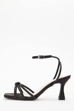 Black Satin Diamante Knot Heels