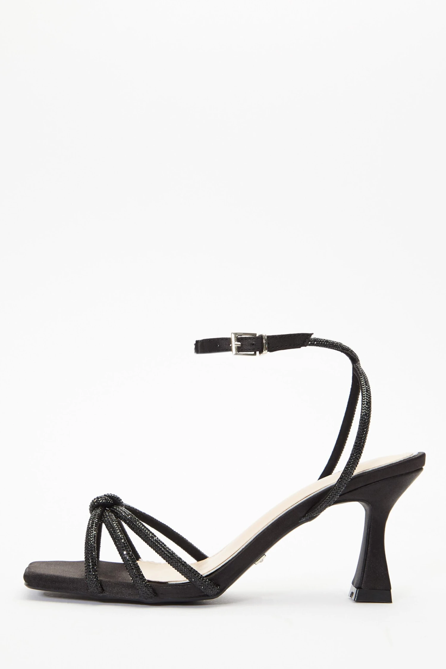 Black Satin Diamante Knot Heels 1 Black Satin Diamante Knot Heels