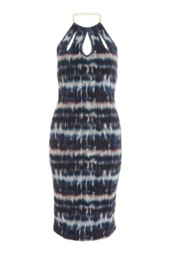 Petite Stone Marble Print Mesh Midi Dress