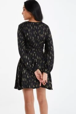 Petite Black Metallic Stripe Skater Dress 8 Petite Black Metallic Stripe Skater Dress -Women Clothing Sales Store 00100035651 XB