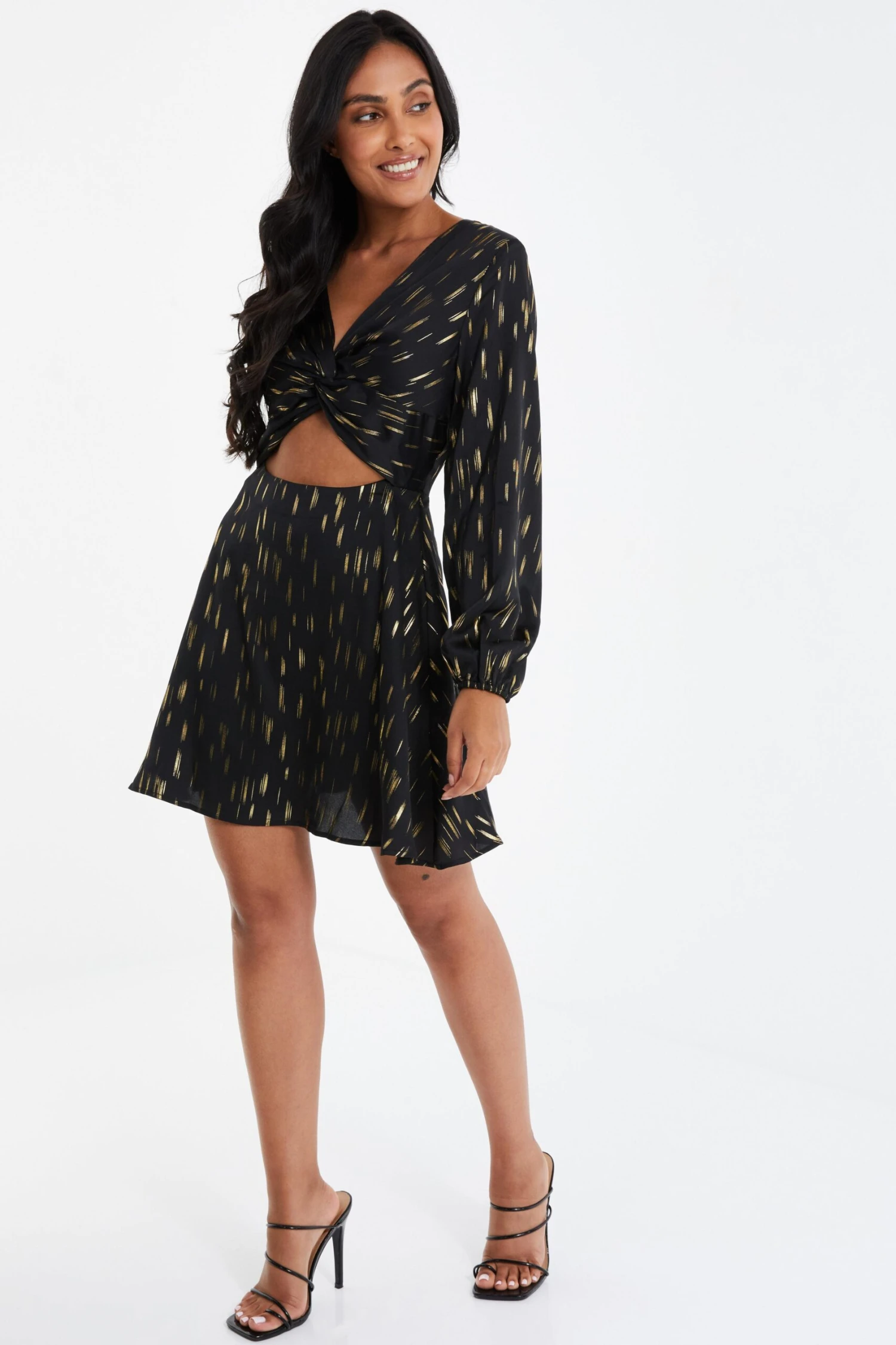 Petite Black Metallic Stripe Skater Dress 4 Petite Black Metallic Stripe Skater Dress - Image 4