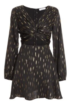 Petite Black Metallic Stripe Skater Dress