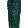 Green Sequin Ruched Midi Skirt