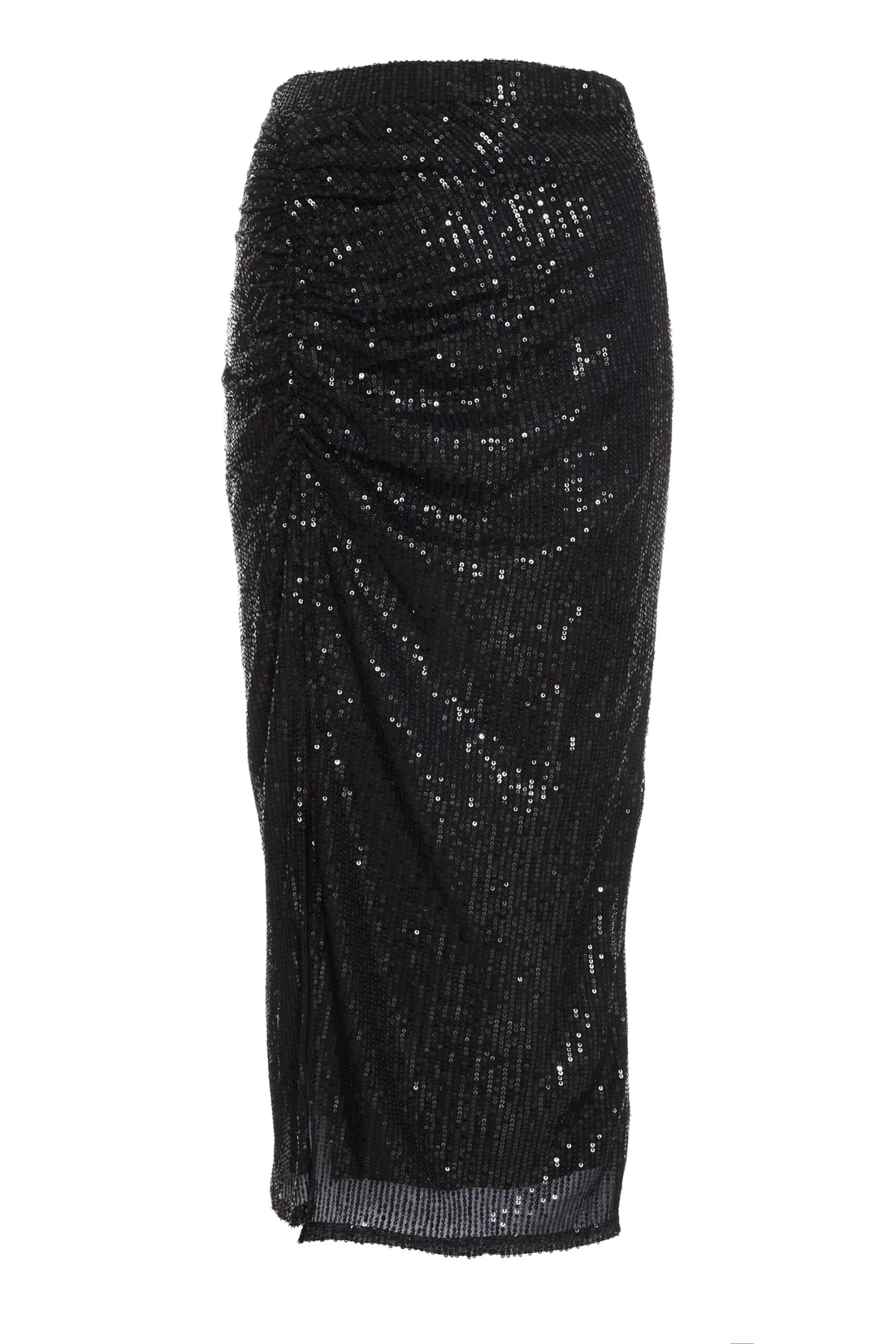 Black Sequin Ruched Midi Skirt 1 Black Sequin Ruched Midi Skirt