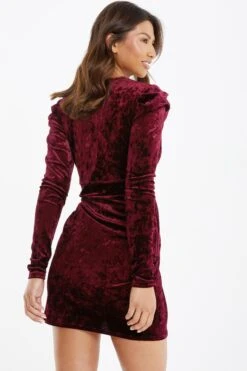 Berry Velvet Wrap Bodycon Mini Dress -Women Clothing Sales Store 00100035717 XB