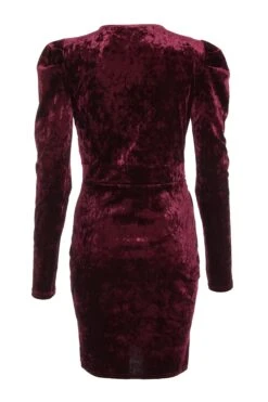Berry Velvet Wrap Bodycon Mini Dress -Women Clothing Sales Store 00100035717 ZB