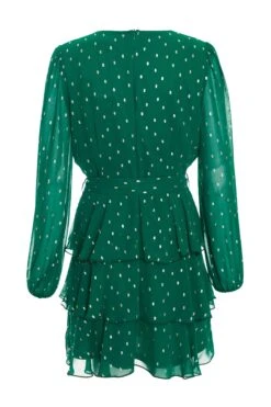 Bottle Green Chiffon Foil Mini Dress -Women Clothing Sales Store 00100035760 ZB