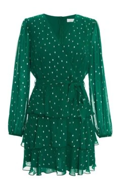 Bottle Green Chiffon Foil Mini Dress