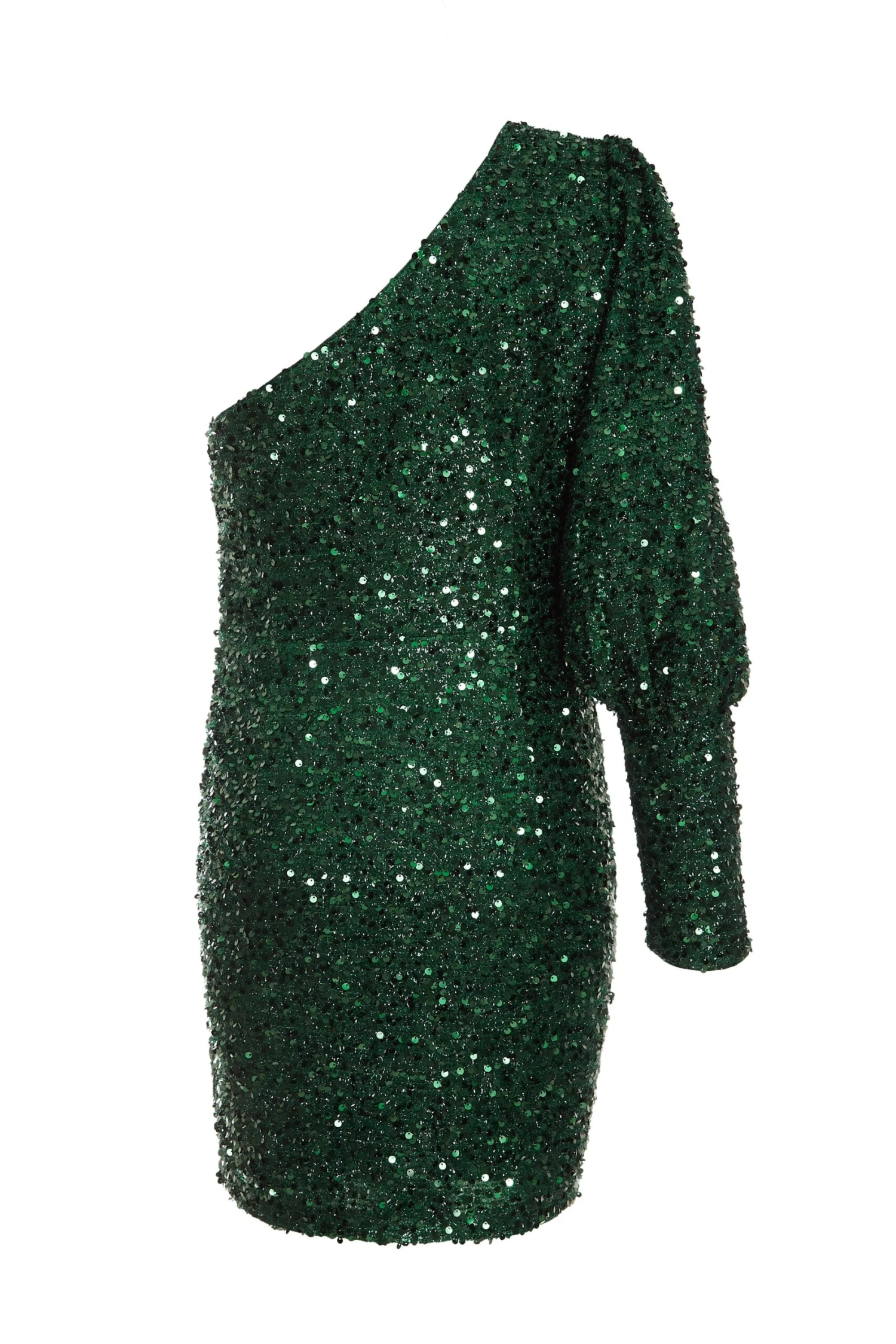Bottle Green Sequin One Shoulder Mini Dress 5 Bottle Green Sequin One Shoulder Mini Dress - Image 5