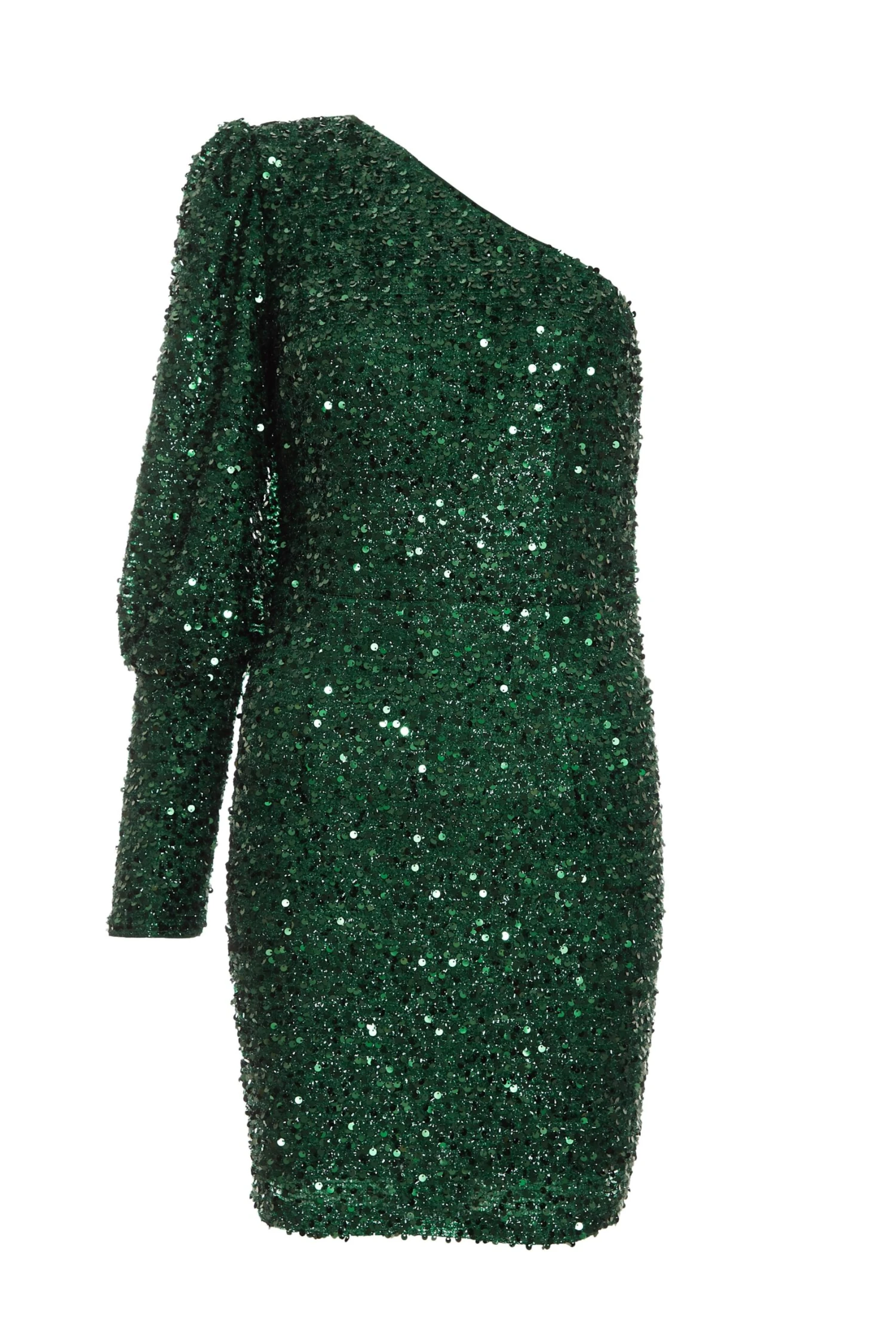 Bottle Green Sequin One Shoulder Mini Dress 1 Bottle Green Sequin One Shoulder Mini Dress