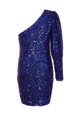 Royal Blue Sequin One Shoulder Mini Dress 10 Royal Blue Sequin One Shoulder Mini Dress -Women Clothing Sales Store 00100035762 ZB