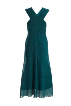 Teal Chiffon Crinkle Halter Neck Midi Dress -Women Clothing Sales Store 00100035778 ZB