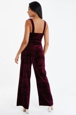 Petite Berry Velvet Palazzo Jumpsuit -Women Clothing Sales Store 00100035786 XB