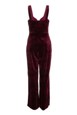Petite Berry Velvet Palazzo Jumpsuit -Women Clothing Sales Store 00100035786 ZB