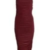Wine Ruched Bodycon Midi Dress -Women Clothing Sales Store 00100035792 ZM
